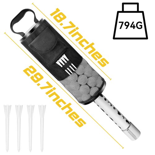 Kamitty Shag Bag for Golf Balls, Golf Ball Retriever with Detachable Aluminum Alloy Tube, Father's Day Gift Golf Shag Bags with Pocket & Tee Holder, Hold up to 80 Balls