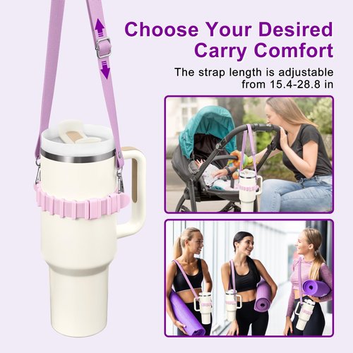 Fumcsy Water Bottle Holder with Strap for Stanley Cup Accessories,Adjustable Shoulder Strap Compatible with Stanley Tumbler,Owala,Hydroflask, YETI and More (Purple)