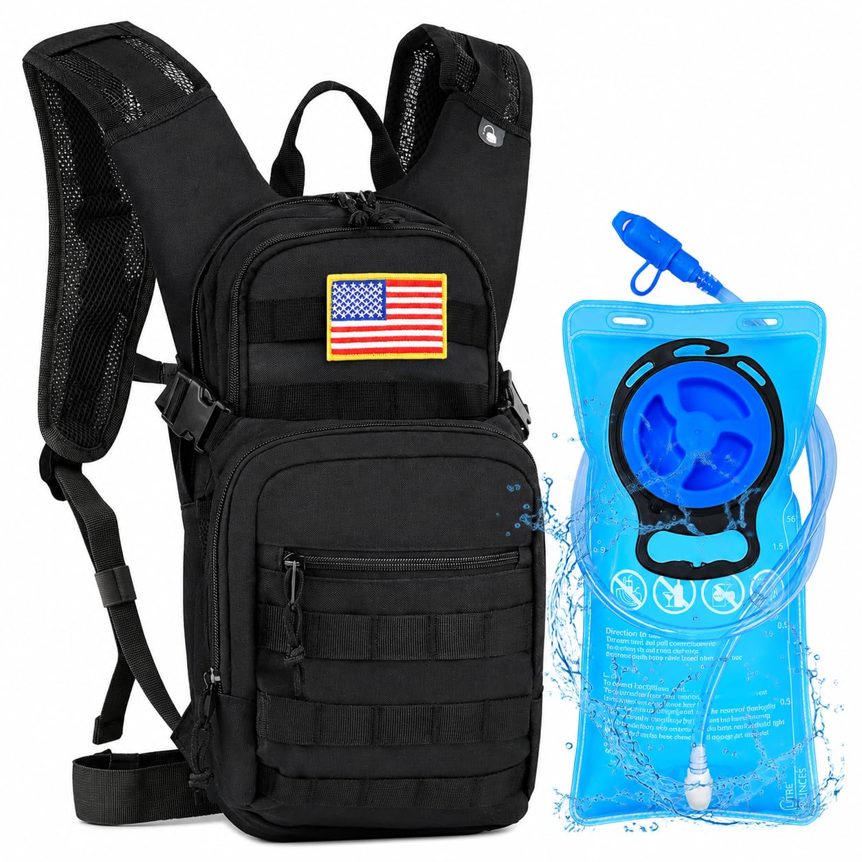 Hydration Backpack with 2L Water Bladder Tactical Molle Water Backpack for Men Women Hydration Pack for Hiking, Biking, Running and Climbing