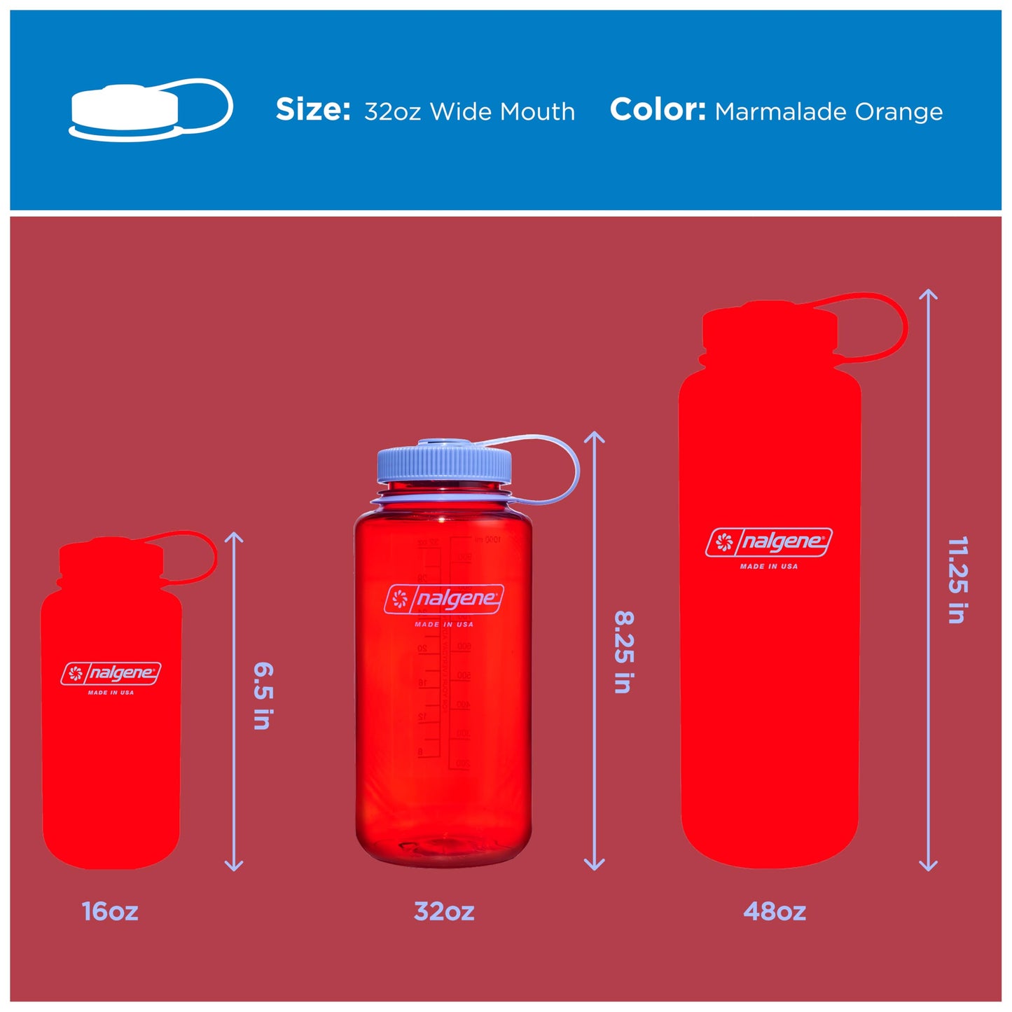 Nalgene 32 oz Wide Mouth Water Bottle | BPA-Free, Durable & Leak Proof, Lightweight Bottle for Hiking & Gym, Work & Travel, Marmalade Orange