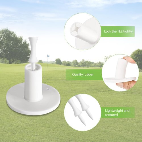 heqxwl Rubber Golf Tees for Mats, Cross Shaped Golf Tee Holder Set for Driving Range & Simulator Practice, 5 Sizes 10p Unbreakable Tees & 20p Ball Stud for Indoor Outdoor Use (White)