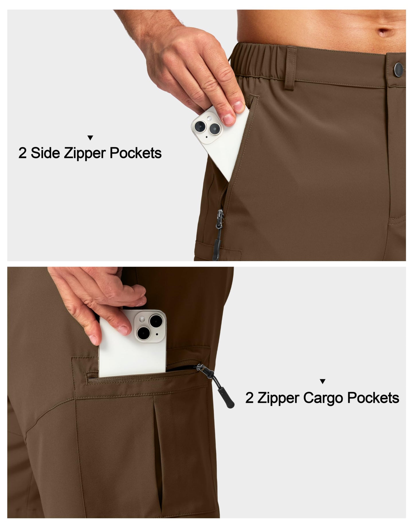 Pudolla Men's Hiking Cargo Shorts Lightweight 7" Travel Casual Shorts for Men Golf Work Outdoor with 5 Zipper Pockets(Brown Medium)