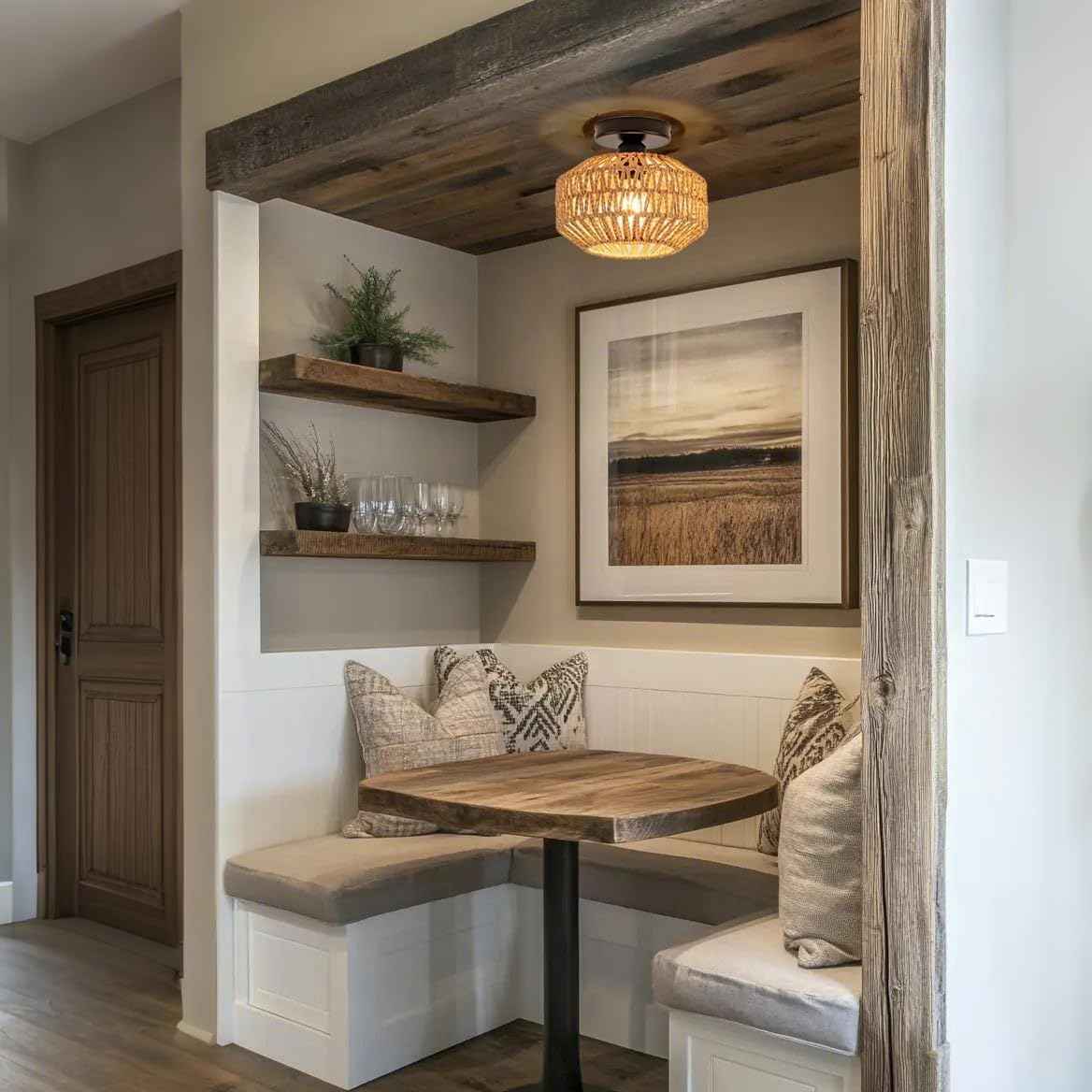 Mini Rattan Boho Ceiling Light Fixture, Small Woven Semi Flush Mount Ceiling Light, Wicker Light Fixture Hallway,Laundry Room, Closet,Nursery E26 1 Light