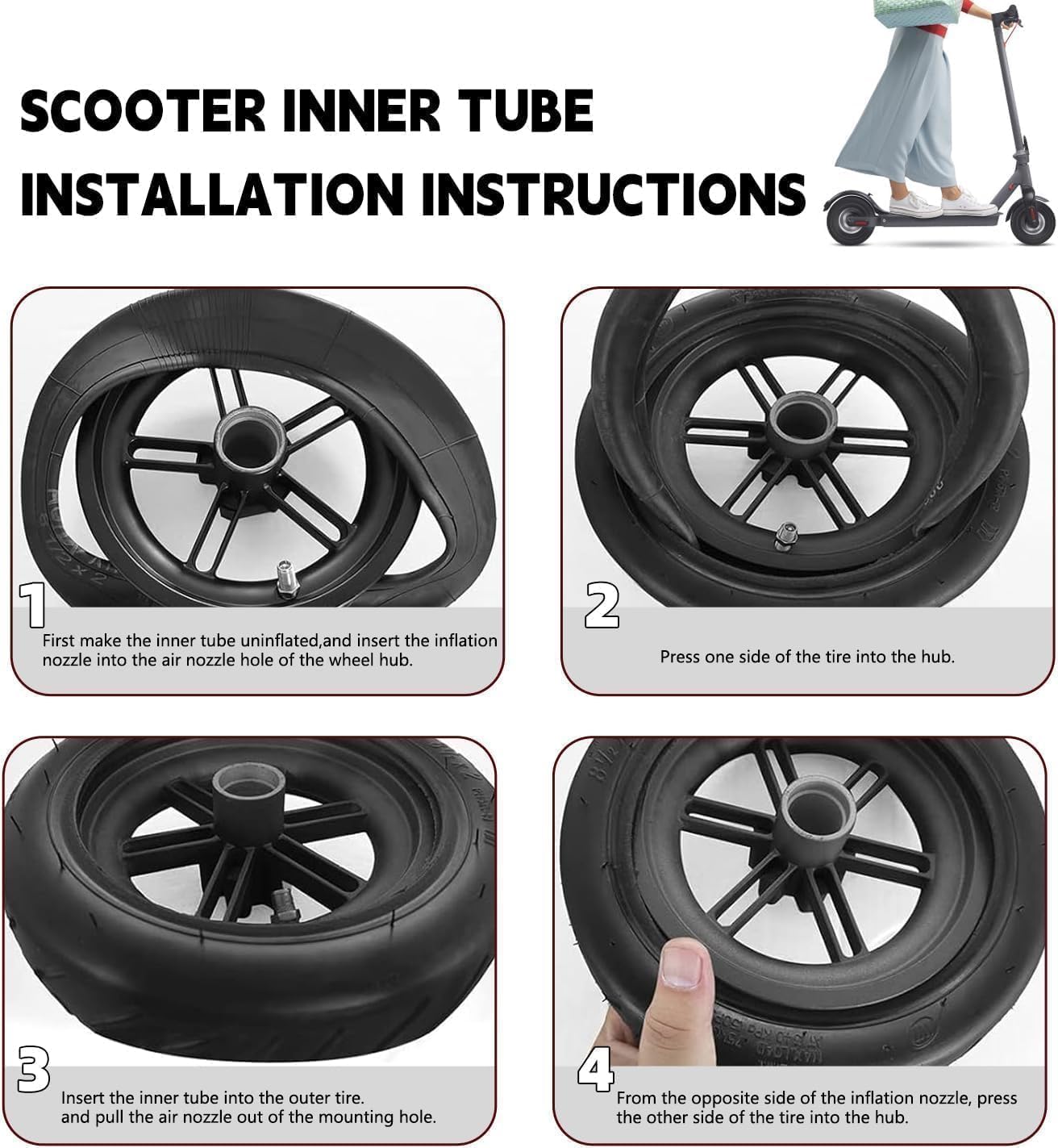 10x2.75-6.5 scooter tire tube, 70/65-6.5 Inner Tube, 10 inch Tires Replacement, for Speedway 5 Dualtron 3 Hover-1 Alpha gotrax G4 scooter [Thickened] [Valve Extension] [Tire Levers] (Tire Tube*2)