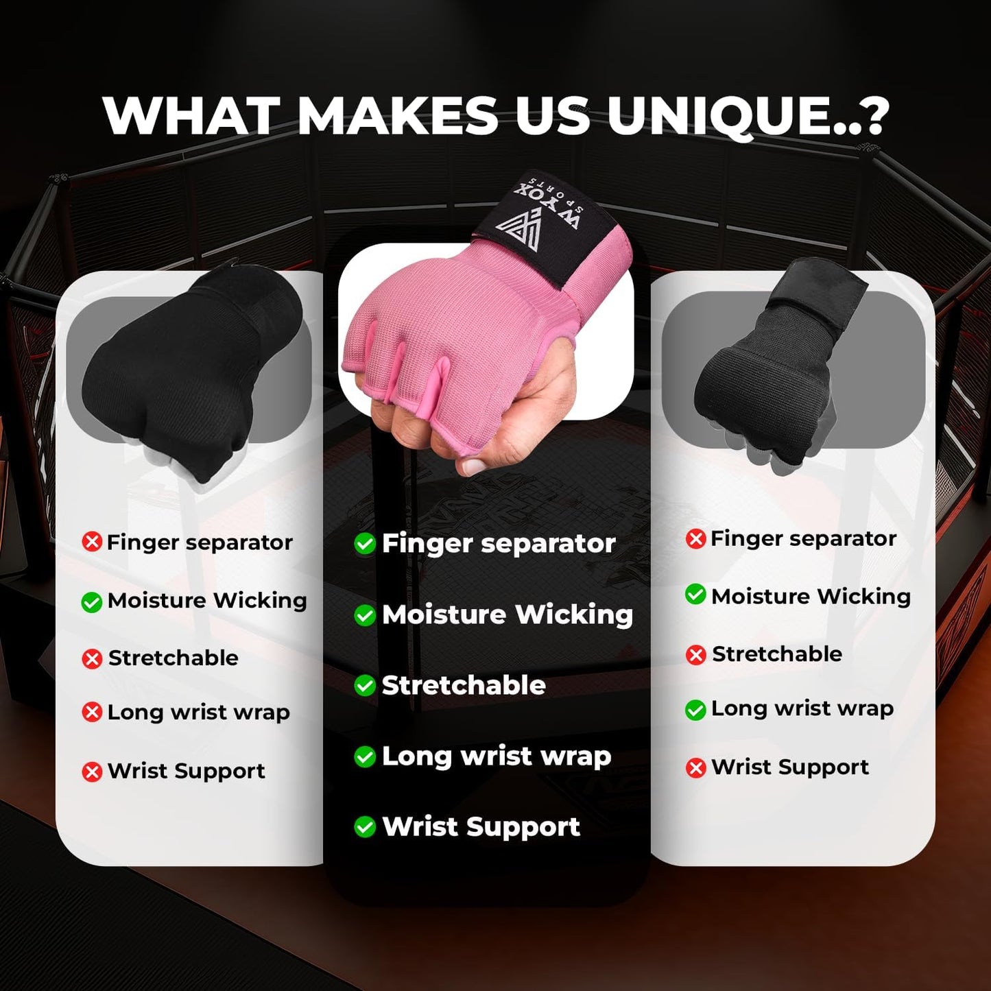 WYOX Gel Boxing Hand Wraps - 80cm Quick Wrist Strap, Padded Knuckle Support | Fingerless MMA & Muay Thai Training Gloves