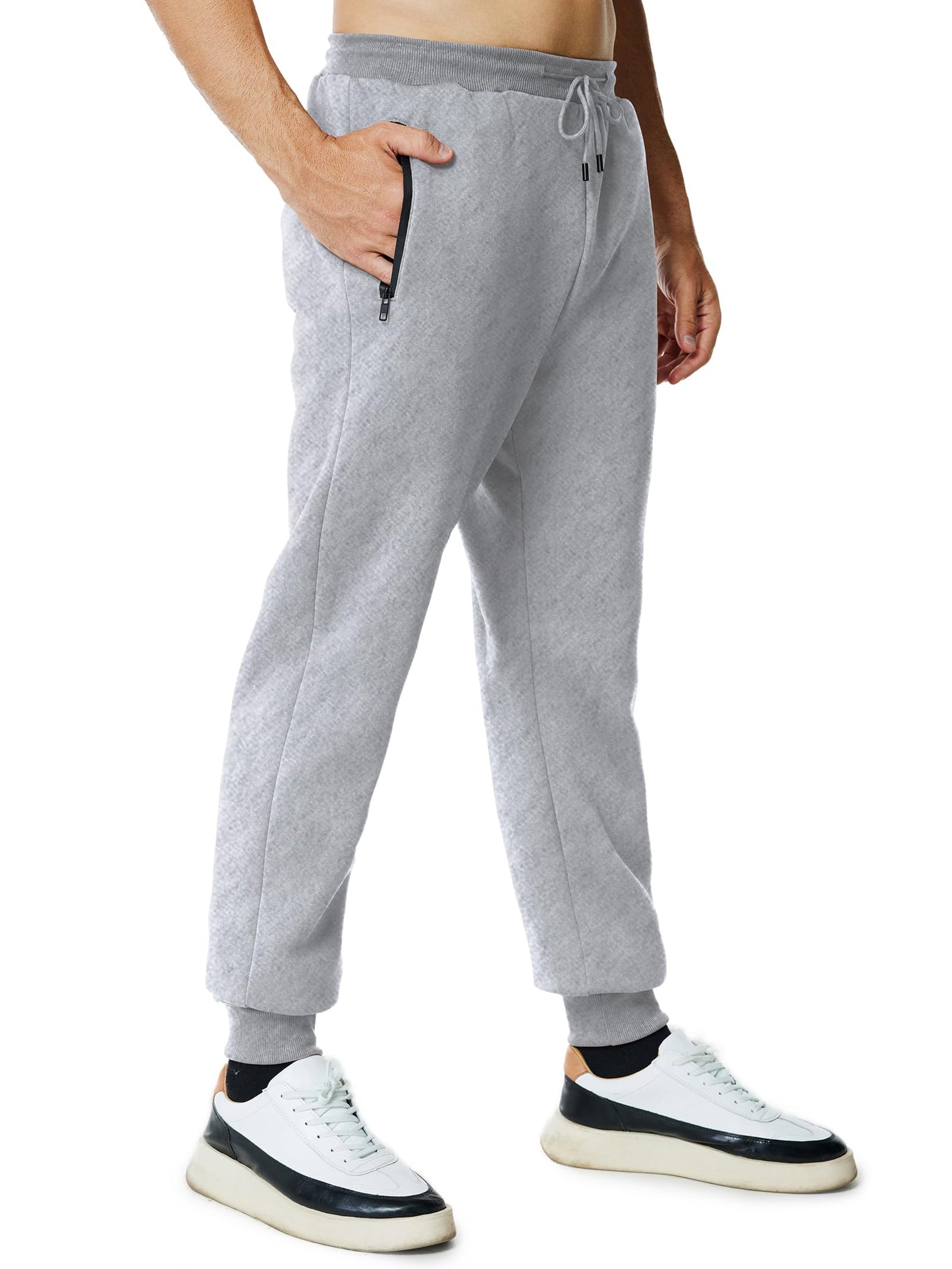 Menoio Mens Sweatpants with Zipper Pockets Workout Fleece Athletic Pants Casual Drawstring Jogger Pants Grey