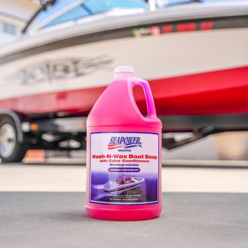 Marine Seapower Wash-N-Wax Boat Soap - Deep Clean & Glossy Finish with Carnauba Wax - 1 Gallon (128 oz)
