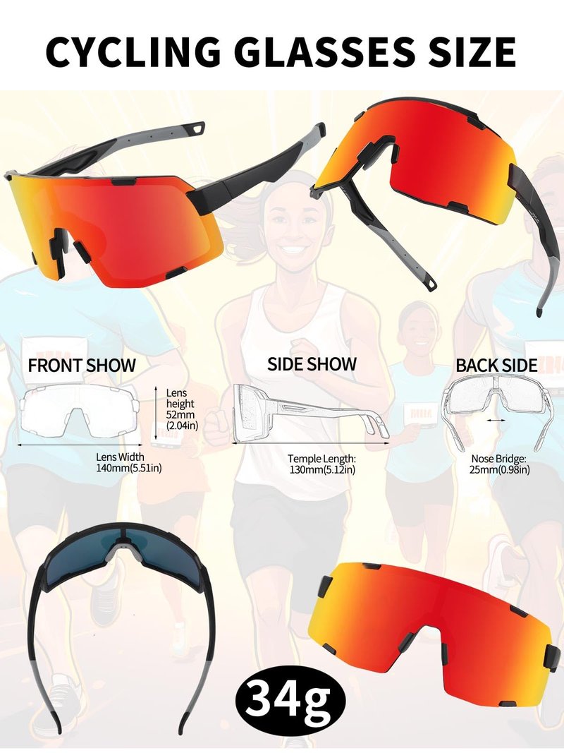 OULAIQI Cycling Sunglasses for Men Women,UV Protection Sports Running Glasses for Baseball Softball Driving Biking Volleyball (black red)