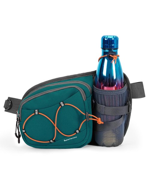 sportsnew Hydration Waist Pack with Water Bottle Holder, 2L Large Fanny Pack for Running Hiking Dog Walking, Water-Resistant Crossbody Waist Bag for Men Women, Dark Green