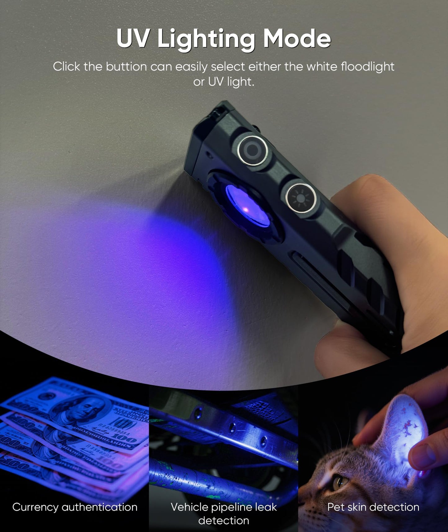 HOTLIGH ZF8313 Rechargeable Flashlight, Magnetic EDC Flashlight Rechargeable, 2000 Lumens LED Flashlight with RGB and UV Lighting Source for Outdoor, Car Repairing,Fathers Day Dad Gifts