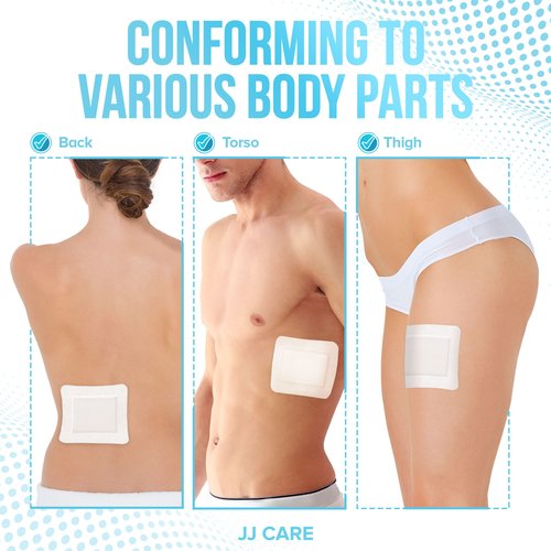 JJ CARE Adhesive Island Dressing [Pack of 50], 4x5 Sterile Bordered Gauze, Breathable Island Wound Dressing, Individually Wrapped Adhesive Gauze Bandages with Non-Stick Central Pad