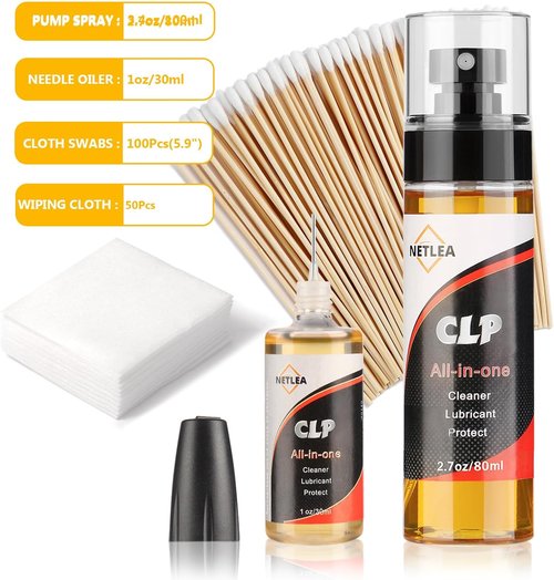 CLP Gun Cleaning Oil - 3.7oz Needle Oiler & Cleaner with Reusable Cloth Swabs for Firearm Maintenance
