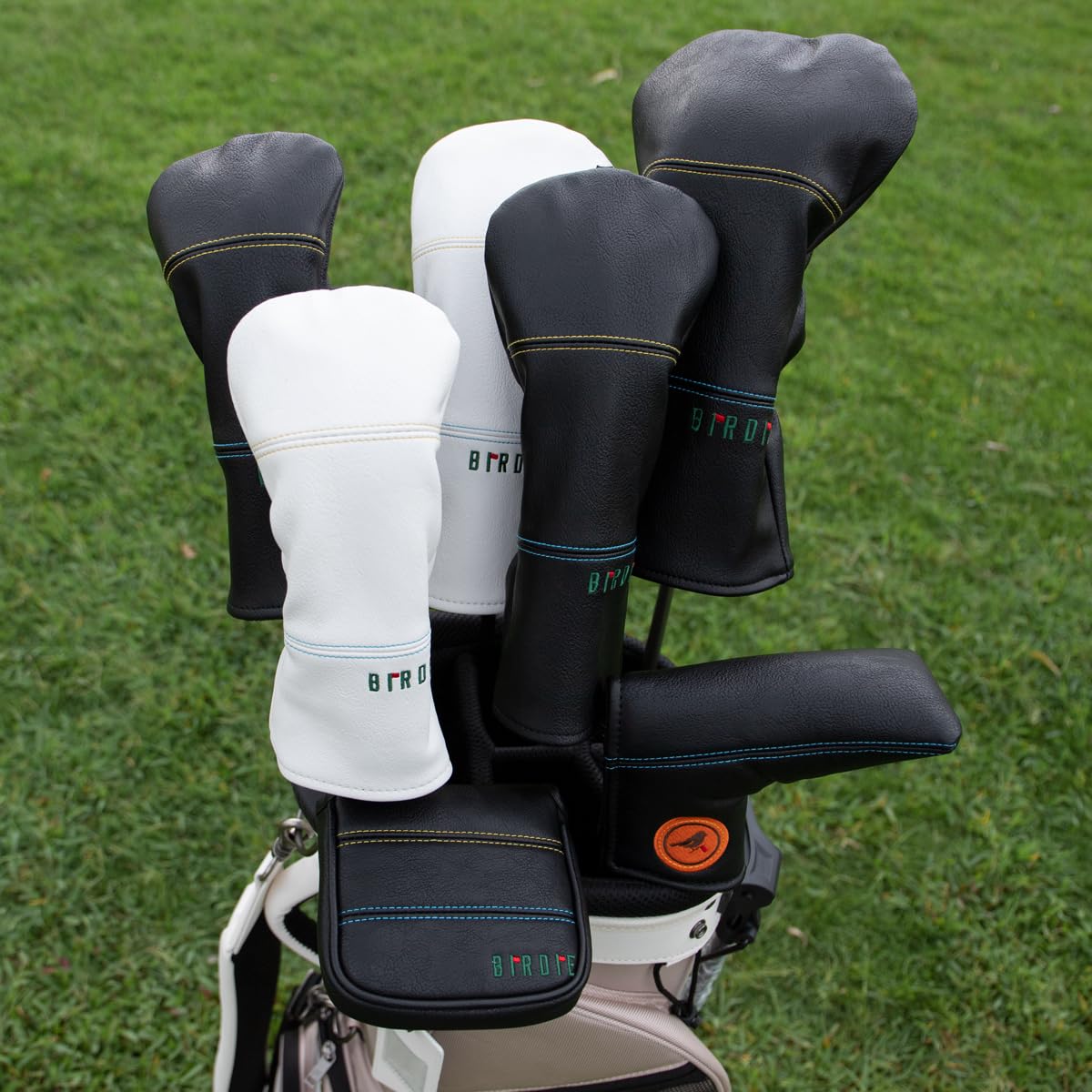 Golf Headcovers Elegant Embroidery Premium Leather Golf Club Head Covers Birdie Driver Cover Fairway Wood Cover Hybrid Headcover Golf Mallet Putter Cover for DF3 Putter Headcover for OZ1
