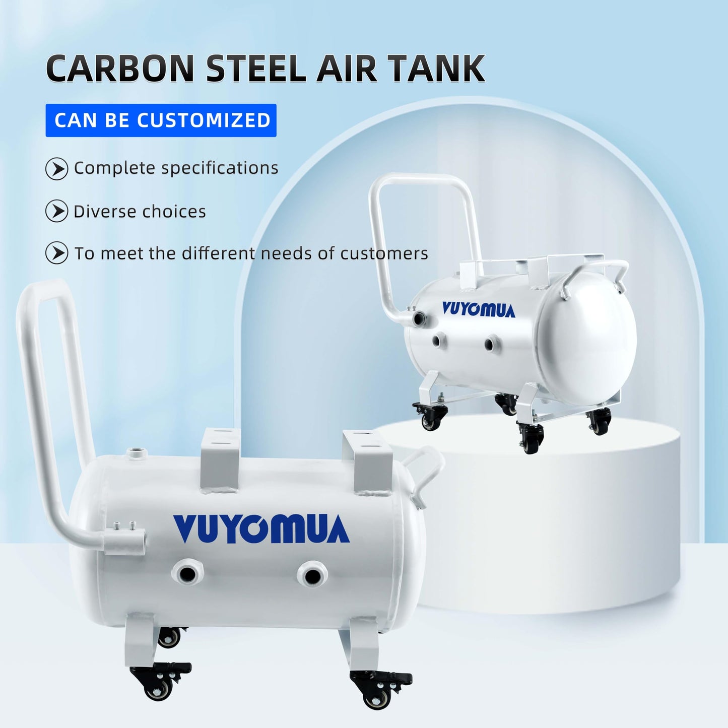 VUYOMUA 5-Gallon Horizontal Portable Storage Air Tank Carbon Steel Reservoir Tank with NPT Port and Rolling Caster (5 Gallon)