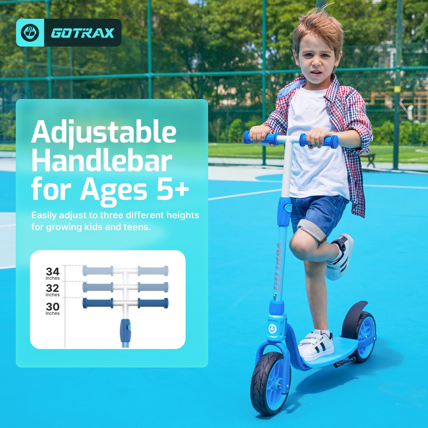 Gotrax KS8 Kick Scooter for Kids 5+, Large 8" Wheels and Height Adjustable Handlebar, Sturdy Wide Deck & Rear Brake, Detachable for Easy Storage, 2 Wheels Kids Scooter, Gift for Boys & Girl, Blue