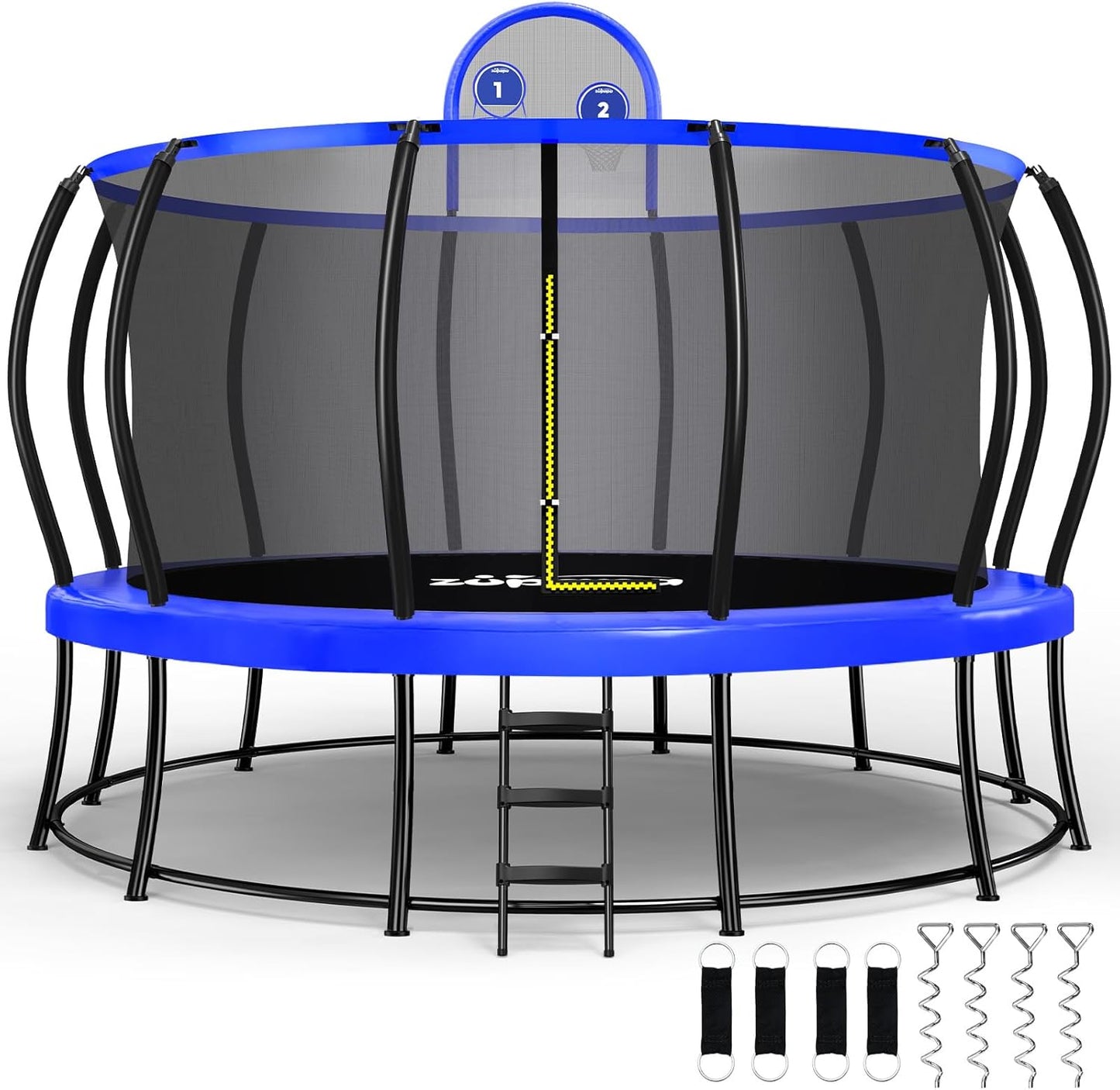 Zupapa 1800LBS Capacity Double Frame Trampoline - No-Gap Safety Design | Curved Poles & Basketball Hoop - 12FT to 16FT