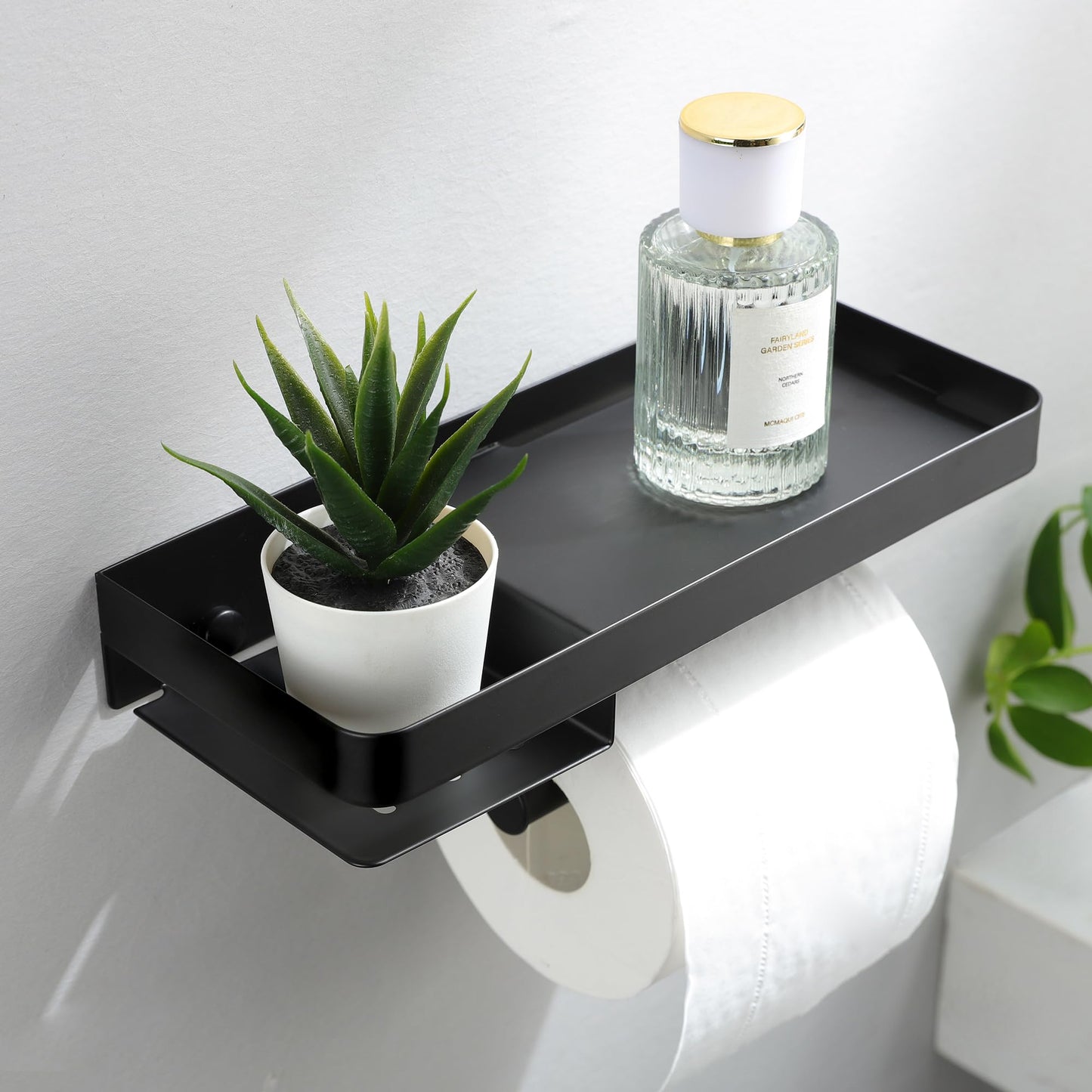 Toilet Paper Holder - Modern Luxury 304 Stainless Steel Rustproof Wall Mount Roll Holders, Matte Black for Master Bathroom/Small Space, Anti-Slip Shelf Holds Phone, Wipes & Small Items