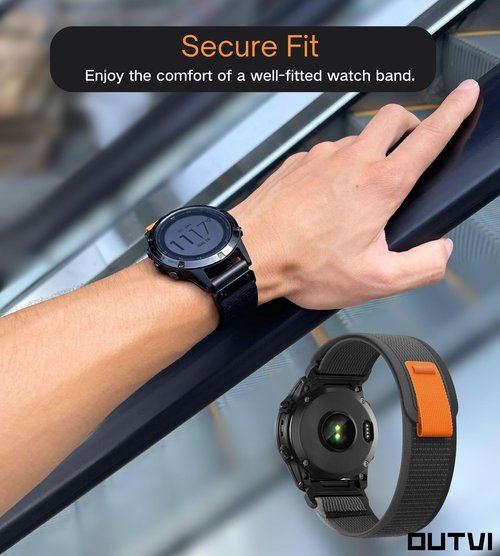 OUTVI Trail Loop Nylon Band compatible with garmin fenix 5x 6x 7x 3 hr 26mm quick fit bands Epix Pro Gen 2 51mm Enduro 2 D2 Delta PX BRAVO Charlie Rugged Braided Elastic Weave Strap men women GRAY