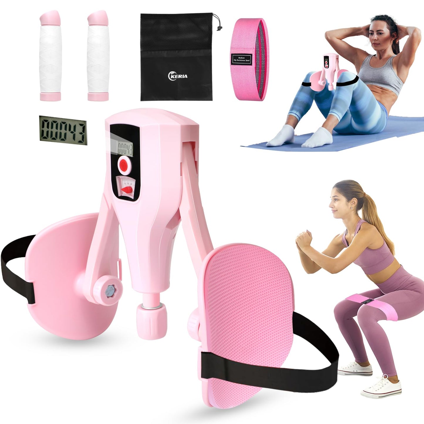 Keria Thigh Trainer Thigh Exerciser Adjustable Resistance Hip Trainer, Inner Thigh Exercise,Pelvic Floor Muscle Kegel Exerciser for Women with Resistance Band