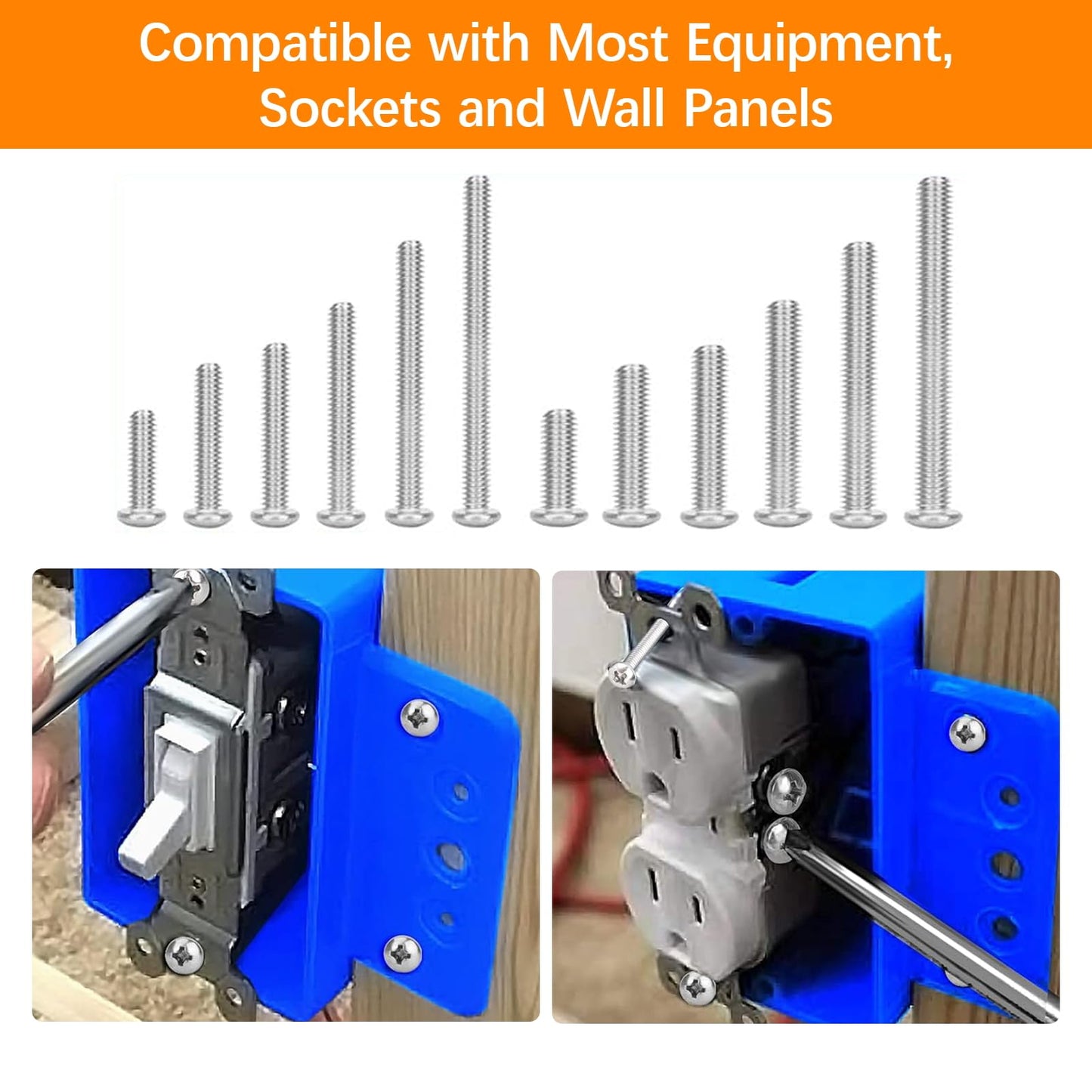 186 Pcs Machine Screw Assortment Kit, Phillips Pan Head Machine Screws, Outlet Cover Screws, Wall Plate ScrewsStainless Steel Bolts for Mounting Wall Plate Switch Electrical Panel Screwss