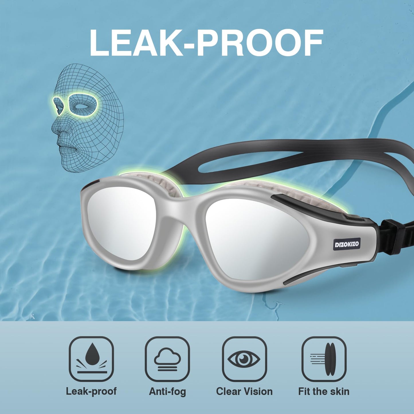 Dizokizo Swimming Goggles UV Protection Anti-Fog No Leaking Swim Goggles Easy to Adjust for Adult Men Women