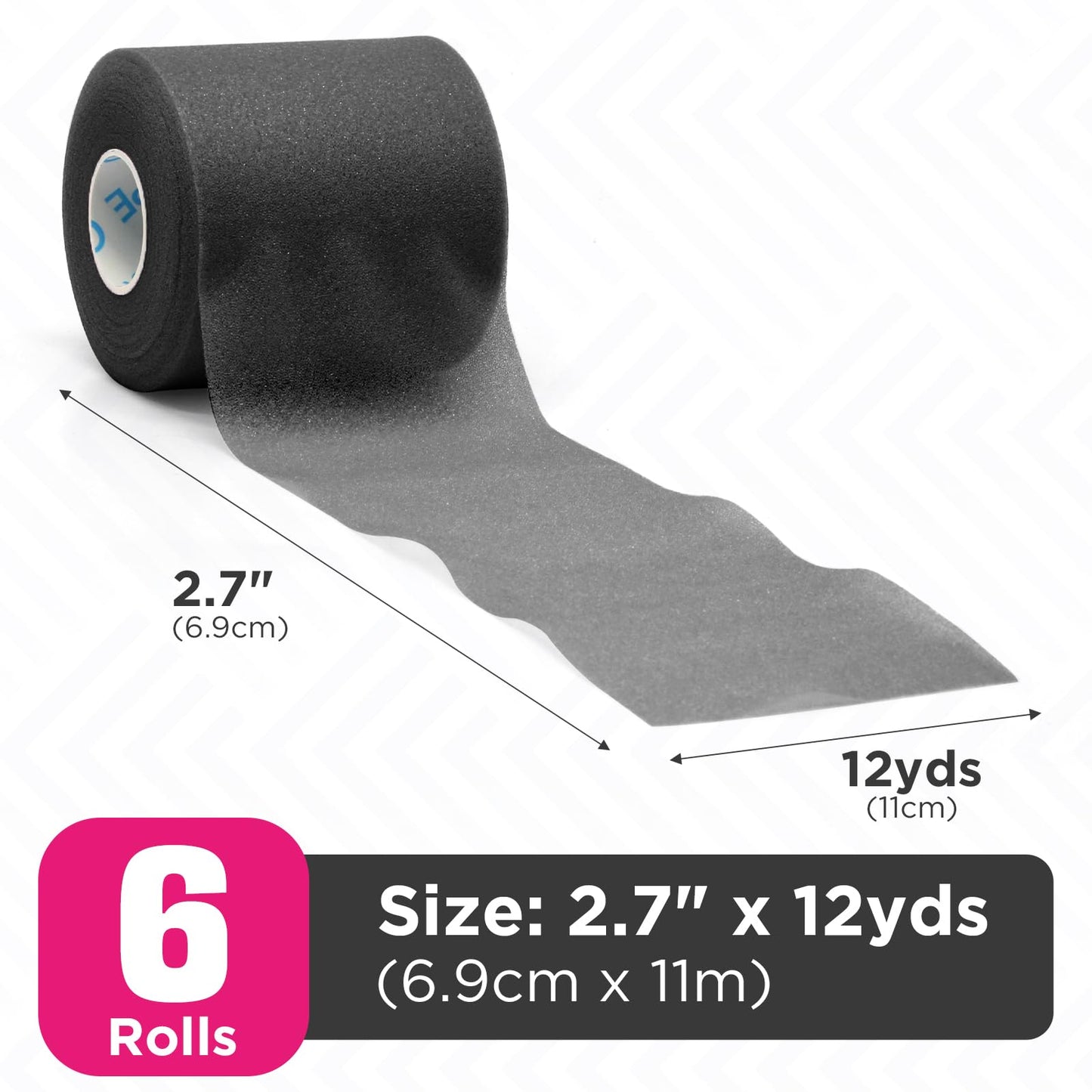 OK TAPE Pre Wrap Tape (6-Rolls, 12 Yds) - Athletic Foam Underwrap for Sports, Protect for Ankles Wrists Hands and Knees, 2.75 Inches - Black