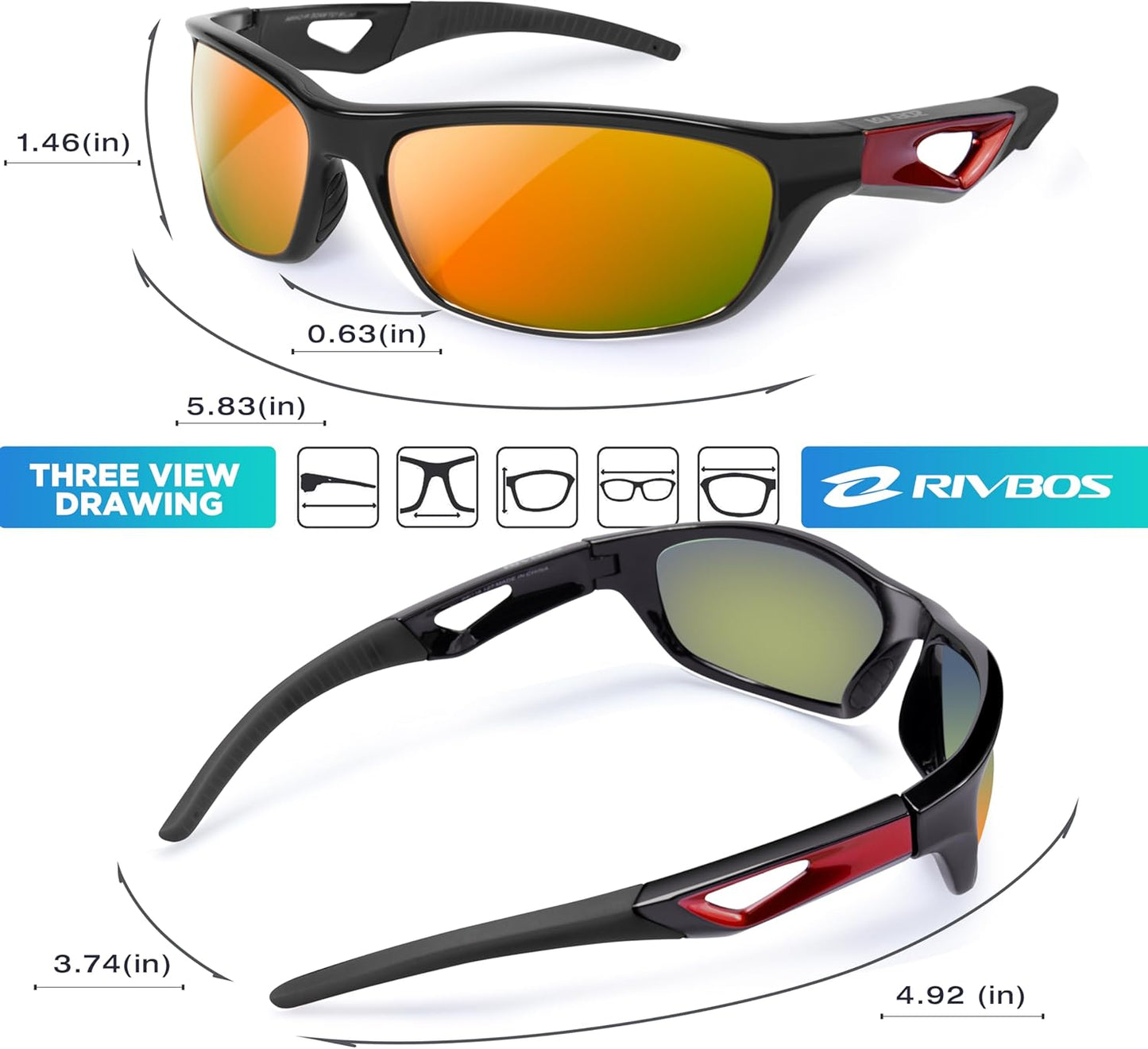 RIVBOS Polarized Sports Sunglasses - Lightweight TR90 Frame for Cycling, Fishing & Running | Unisex RB831