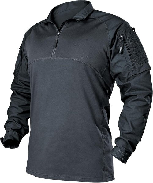 IDOGEAR Tactical Military Shirt - 1/4 Zip Camo Long Sleeve with Pockets for Outdoor Activities