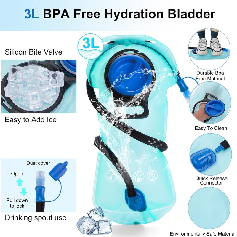 Hydration Pack Backpack with 3L Water Bladder for Men & Women, Hiking Daypack with Thermal Insulation | Running, Cycling, Camping, Skiing, Outdoor Activities (Emerald)