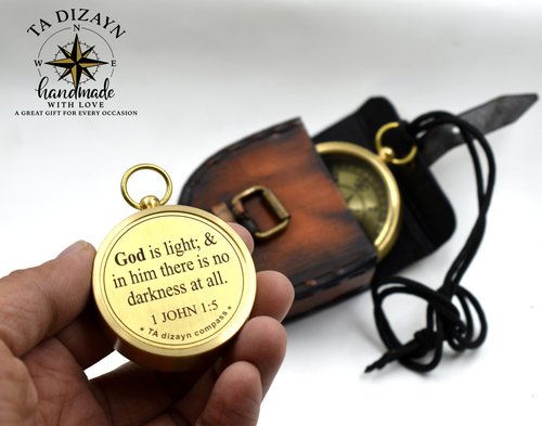 God is Light-1 John 1:5 Quote Engraved Compass with Case, Gift for him, Camping, Backpacking, Gift Compass, Graduation Day Gifts 2026 for Women Men Boys Girls Baptism Christmas