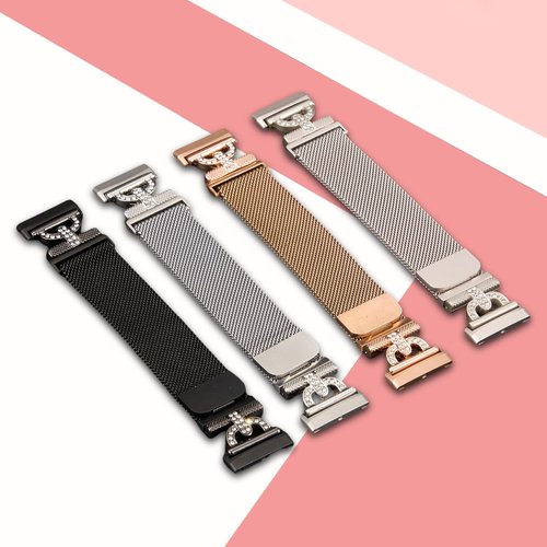 HAYONLIY Magnetic Bands Compatible for Fitbit Sense 2/Fitbit Versa 4/Fitbit Sense/Fitbit Versa 3, Mesh Stainless Steel Bling Strap, Dressy Replacement Adjustable Wristband for Women-Silver