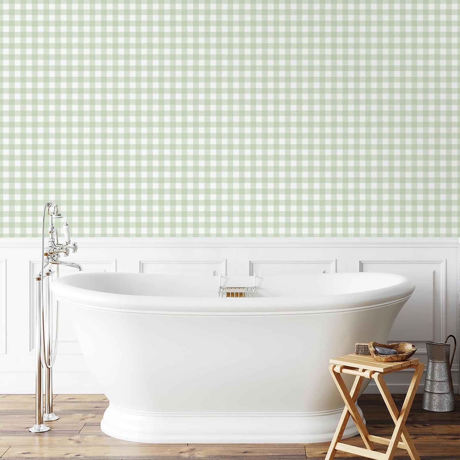 Cohoo Home Green Plaid Peel and Stick Wallpaper Boho Plaid Contact Paper for Cabinet Green Checkered Geinham Contact Paper Self Adhesive Removable Wallpaper Bathroom Nursery Waterproof 17.3inW 197inL