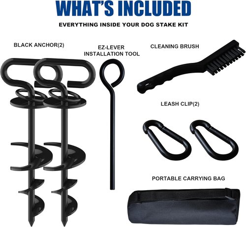 Eurmax USA Dog Tie Out Stake - Heavy Duty Triple Lock Anchor for Large Dogs | 2-Pack Black
