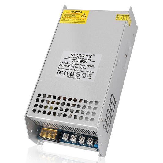 NUOWEIDE 24V 62.5A 1500W Power Supply Transformer, 110V AC to DC 24V Converter Adapter 62.5A 1500W SMPS, DC 24v Switching Power Supply for LED Strip Motor Pump CCTV Camera System Car Stereo 3D Printer