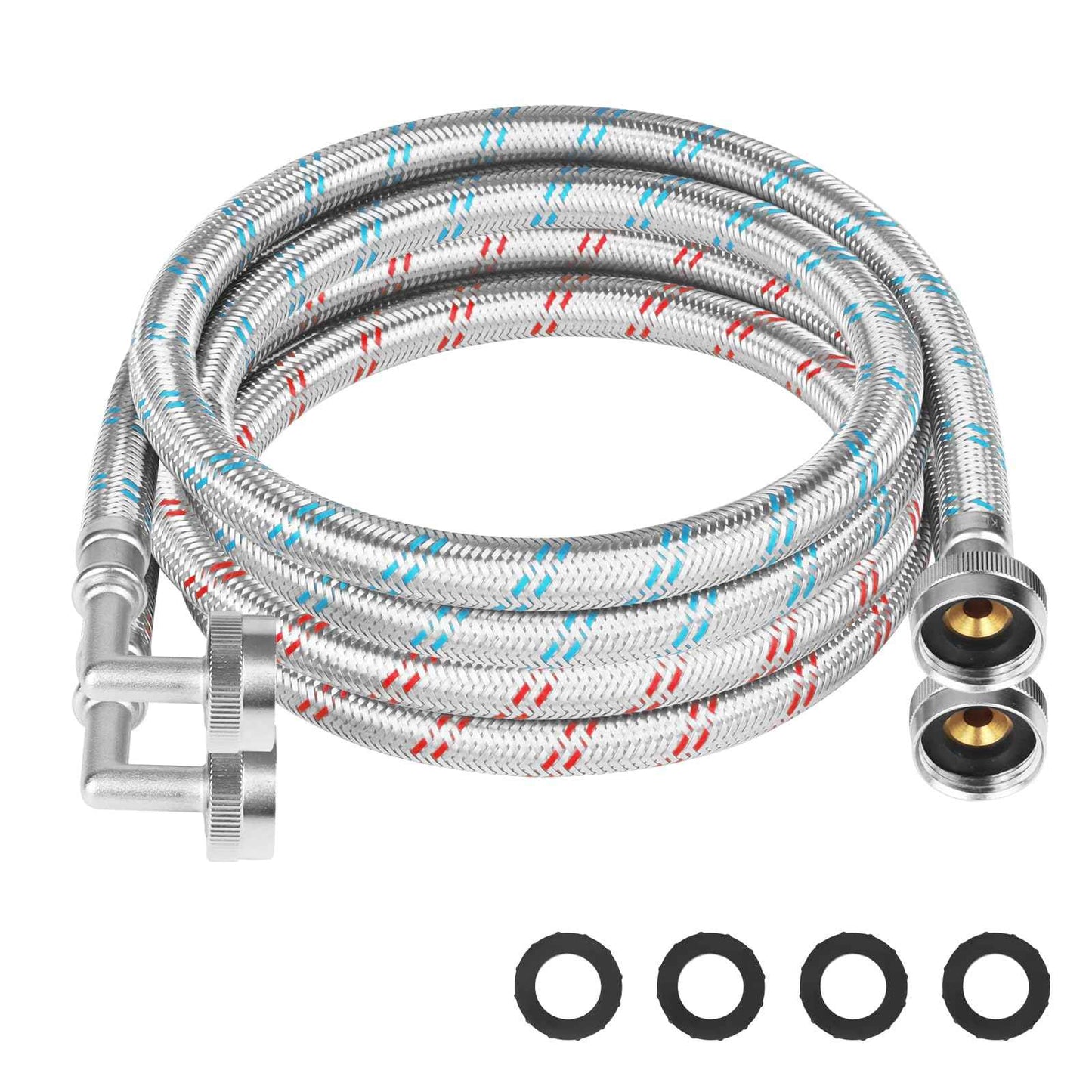 KEOKLE Washing Machine Hoses,6ft 90 Degree Elbow Washer Hoses,2pack 3/4" Stainless Steel Braided Burst Proof Water Supply Lines Universal Fit to Hot and Cold Connector