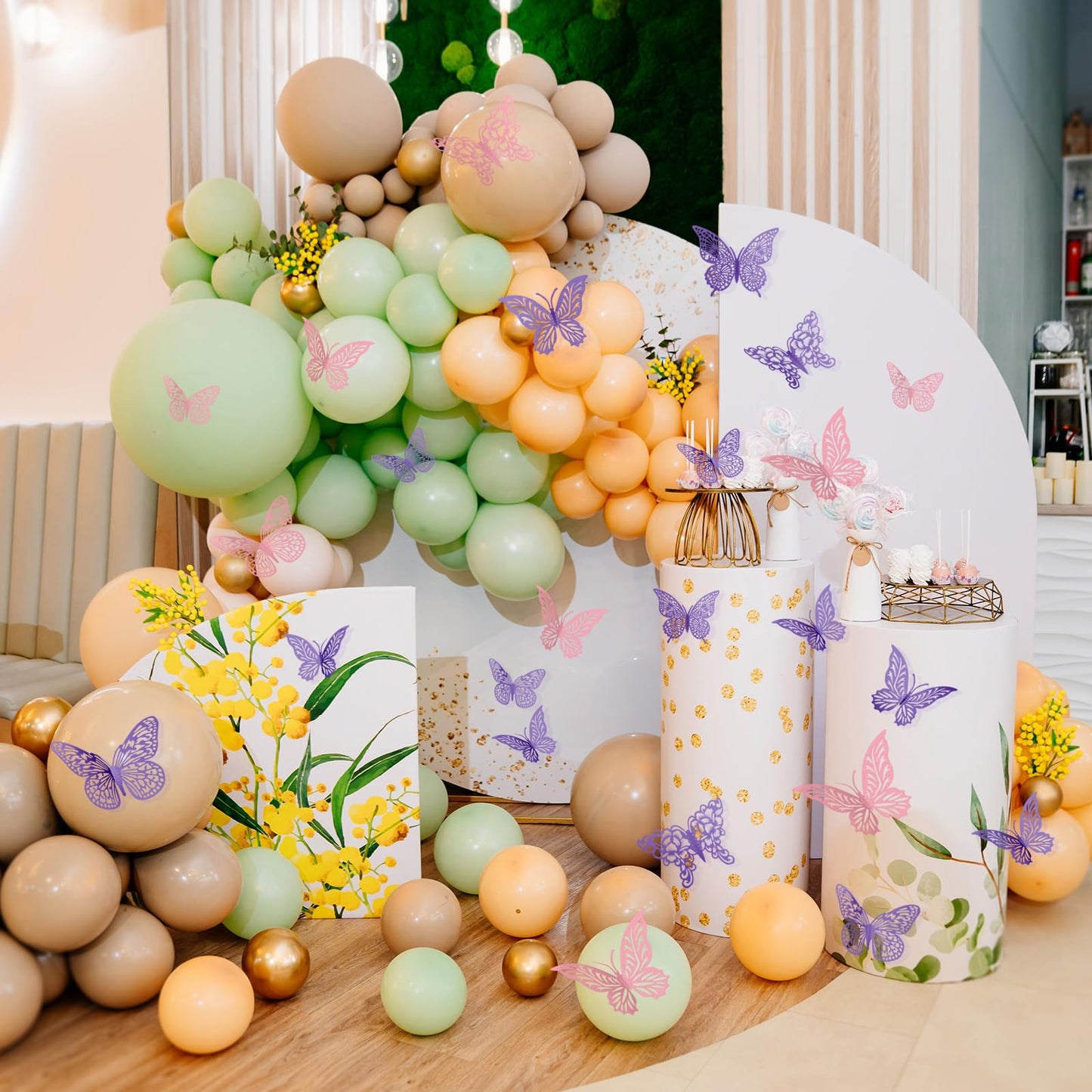 3D Gold Butterfly Wall Decor 3 Sizes 4 Styles Butterfly Party Decorations Cake Decorations Removable Stickers Wall Decor Room Mural Metallic Kids (Purple+Pink, 96Pcs)