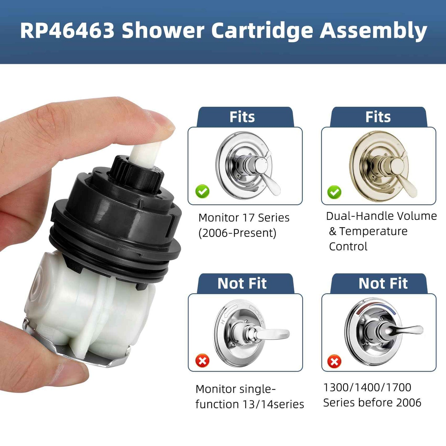 For Delta Shower Cartridge - Delta Faucet RP46463 for Delta Monitor 17 Series (2006-Present), RP46463 Delta Shower Cartridge Replacement, Fits Delta R10000 Series Valve with Seat and Adapter