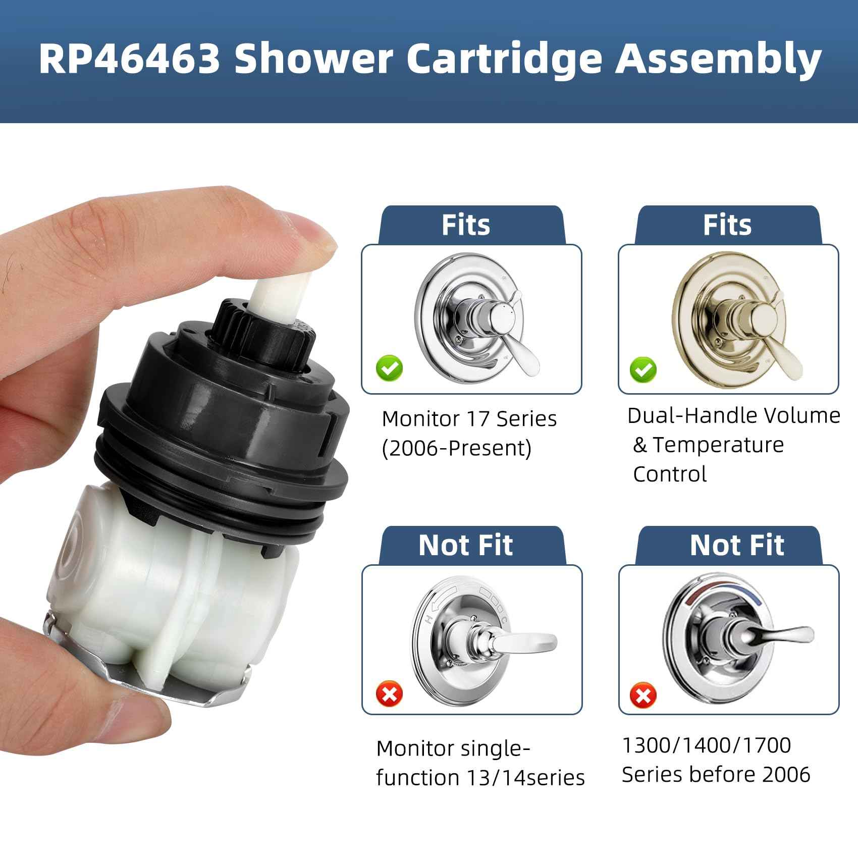 For Delta Shower Cartridge - Delta Faucet RP46463 for Delta Monitor 17 Series (2006-Present), RP46463 Delta Shower Cartridge Replacement, Fits Delta R10000 Series Valve with Seat and Adapter