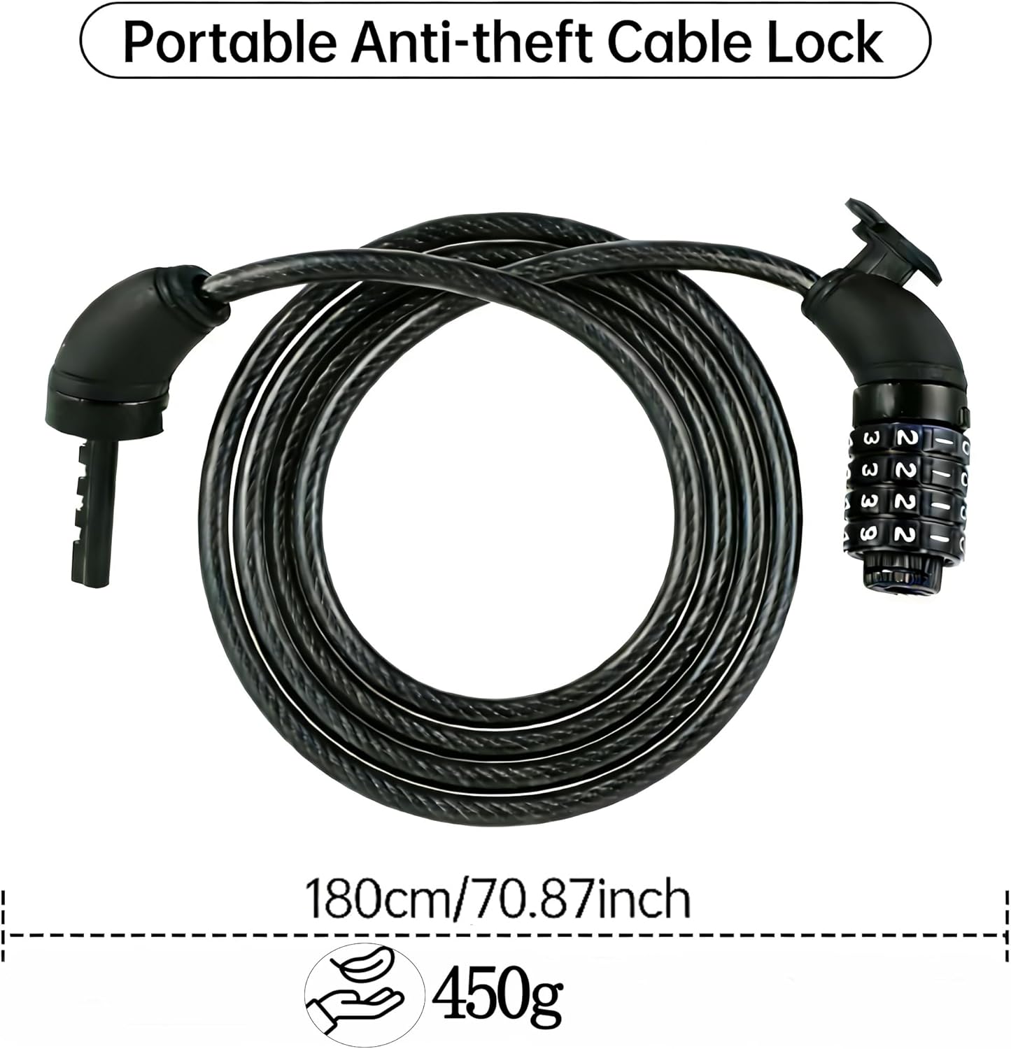 Skiennix Bicycle Cable Lock - 4-Digit Combination, 6-Foot Length, Resettable Anti-Theft | Black