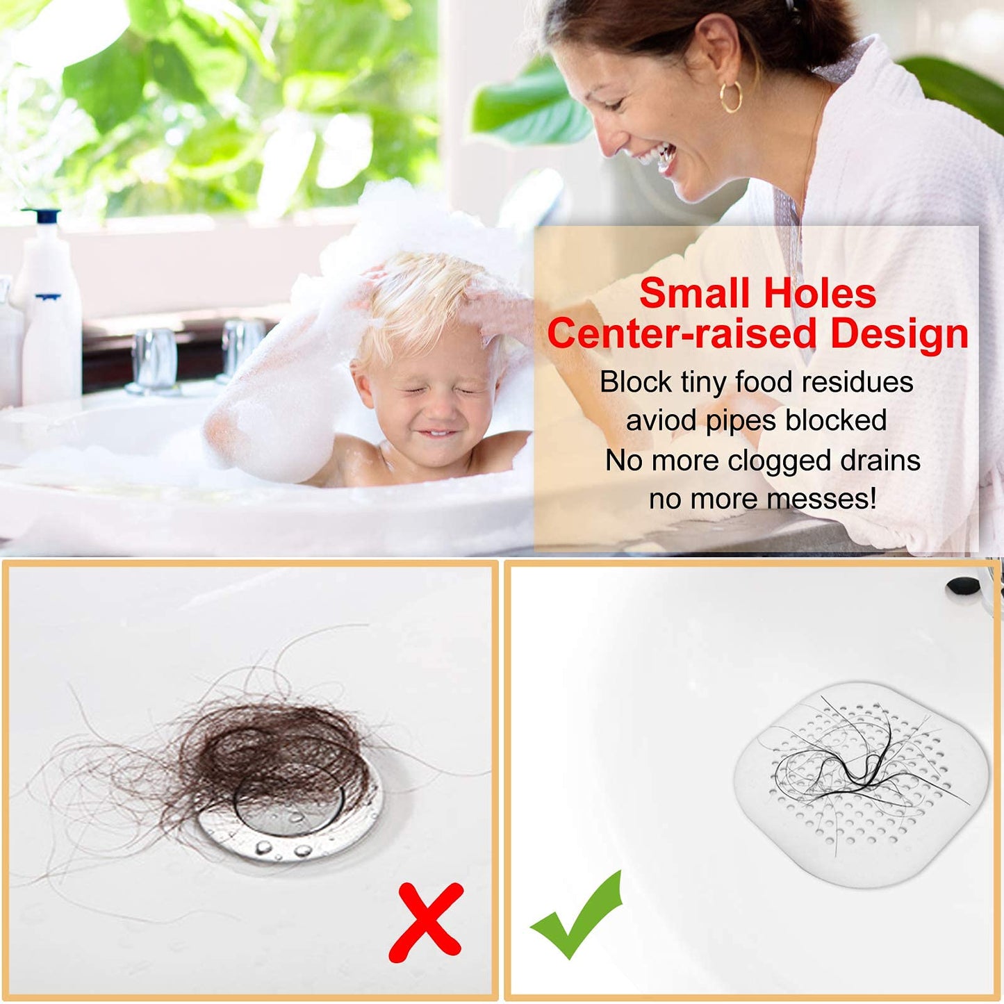 Hair Drain Catcher,Square Drain Cover for Shower Silicone Hair Stopper with Suction Cup,Easy to Install Suit for Bathroom,Bathtub,Kitchen 4 Pack (Grey Aluminium White)