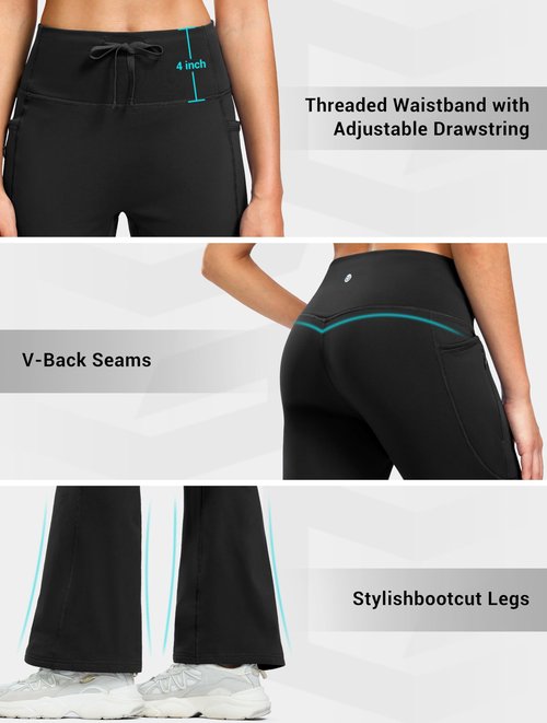 G Gradual Women's Fleece Lined Pants Water Resistant Winter Warm Thermal Leggings Hiking Yoga Pants Women with Zipper Pocket(Black 29-M)