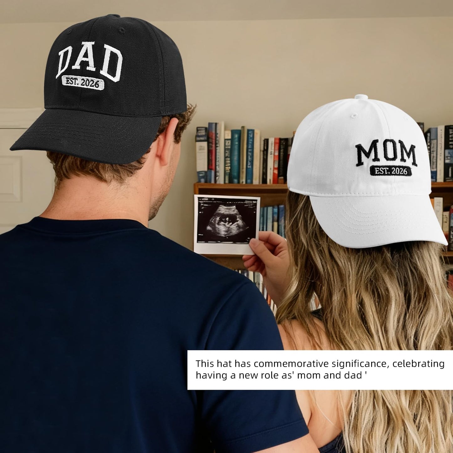 FUIPET Mom and Dad Hats for New Parents Gifts for Couples, Adjustable Embroidered Baseball Caps for Mom and Dad Gifts