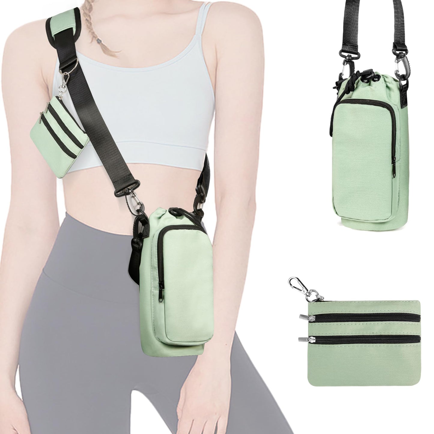 Insulated Water Bottle Carrier with Adjustable Strap - 25/32/40 oz Water Bottle Crossbody Bag with Small Purse for Hiking, Gym, Travel