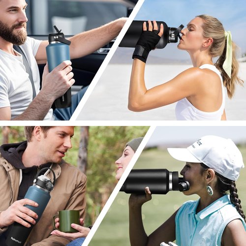 Straw lid for Hydroflask Wide Mouth Water bottle,Flex Straw Lid compatible with Hydro Flask 12 16 18 20 32 40 64 oz,Sports Straw Cap Flip Top Lid Water Bottle Lid Accessories…