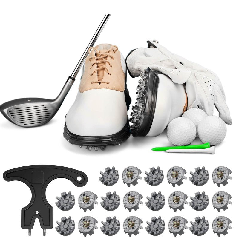 Cozypower 51 Pcs Golf Cleats Set 50 Golf Shoe Spikes Replacements with 1 Cleats Spanner Metal Thread Screw 6 mm Dia for Cricket Shoe Player(Gray)