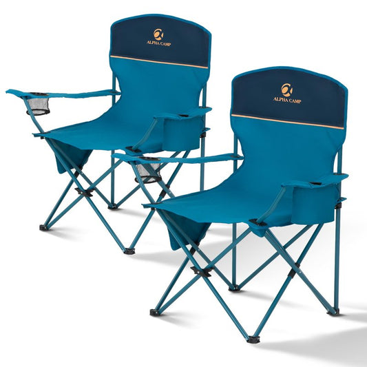 ALPHA CAMP Folding Camping Chairs for Adults Lawn Chairs Outdoor Chairs Support 250 LBS Portable Camp Chairs with Cup Holders Cooler Pouch for Outdoor, 2 Pack