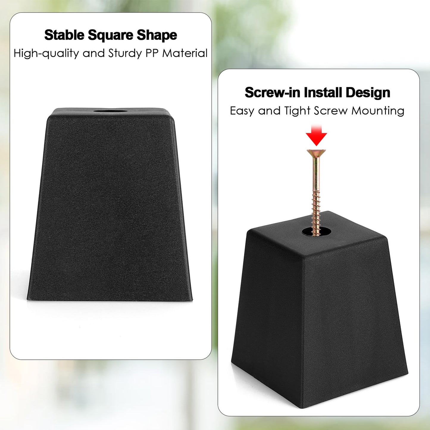 OwnMy 4PCS 3 Inch Plastic Furniture Legs Screw-in Plastic Sofa Couch Legs Replacements, Square Furniture Feet Legs for Coffee Table Chair Bed Risers, Black