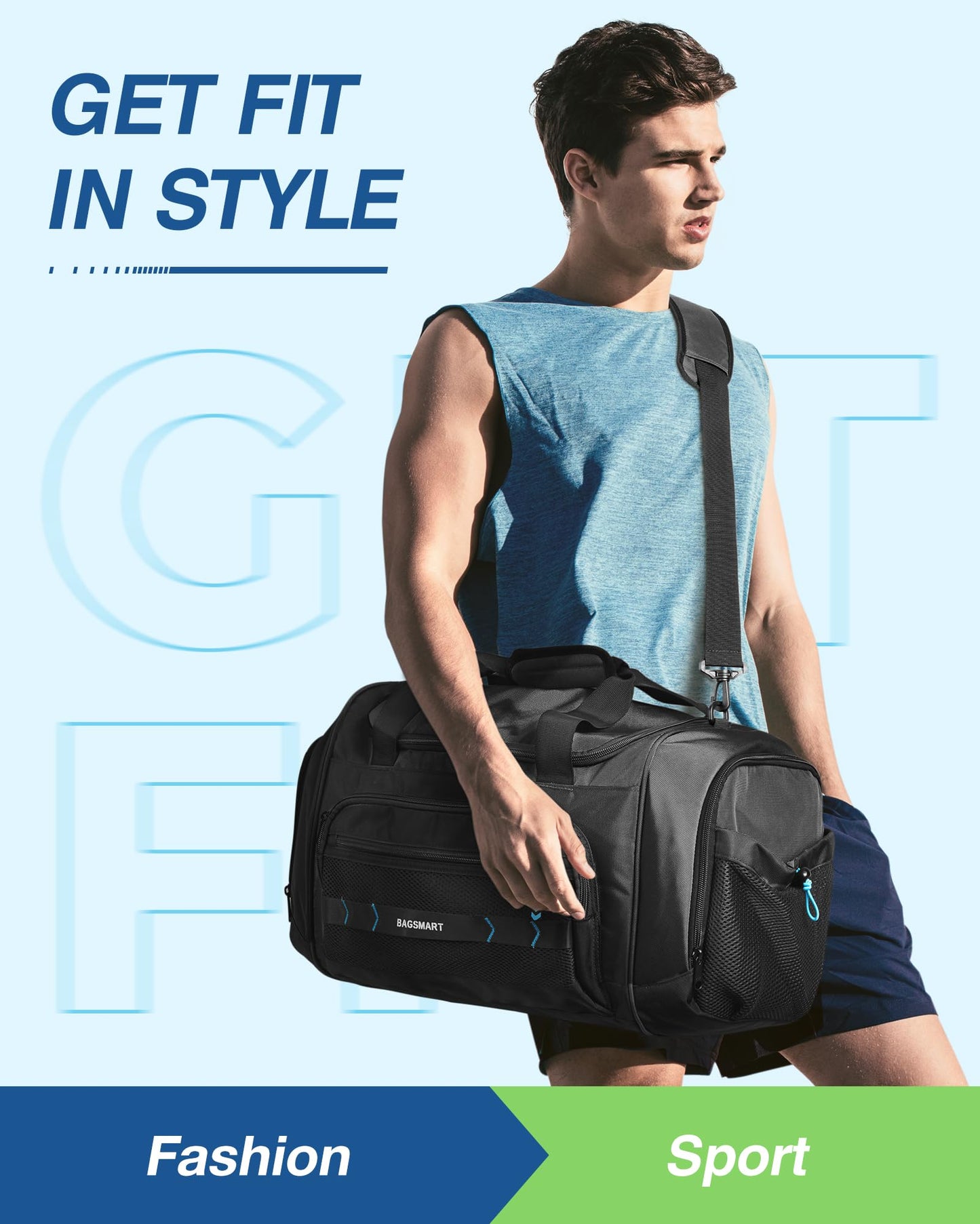 BAGSMART 4-IN-1 Gym Bag for Women Men, TSA Duffle Bag for Travel