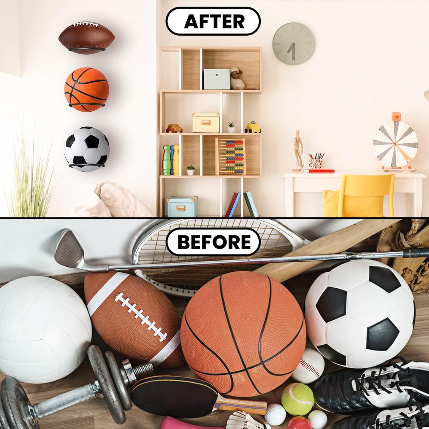 Skiennix Basketball Holder Wall Mount | Universal Metal Display Rack for Soccer, Football & Volleyball