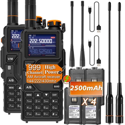 BAOFENG K5PLUS Tri Band Ham Radio Handheld,Walkie Talkies Long Range NOAA Weather Receiver High Power Two Way Radios with One Key Frequency Match,USB C Charger,999CH with Extra 2500mAh Battery 2 Pack